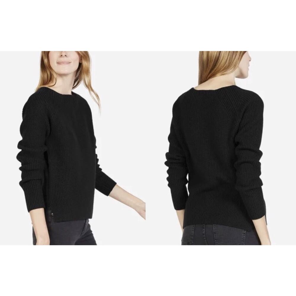 Everlane 100% Wool Ribbed Raglan Sweater Black Small Minimalist Quiet Luxury